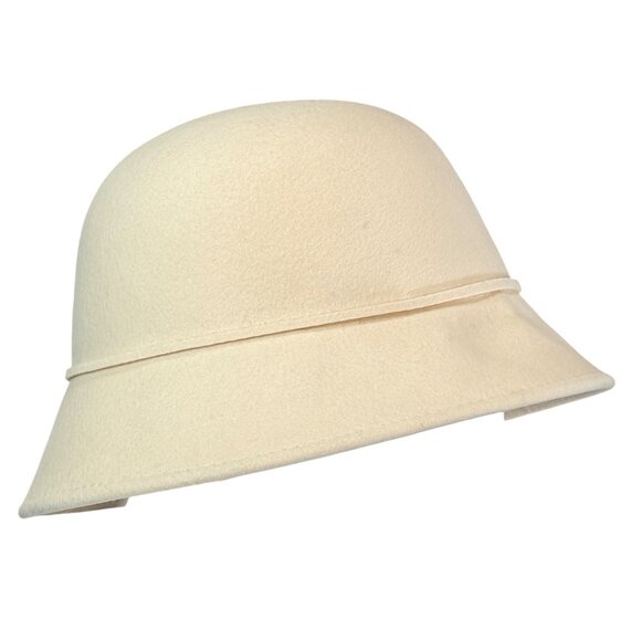 Samething Special 90s Cloche Hat Womens Wool Beige Flower Accent Vintage Style - Picture 10 of 13